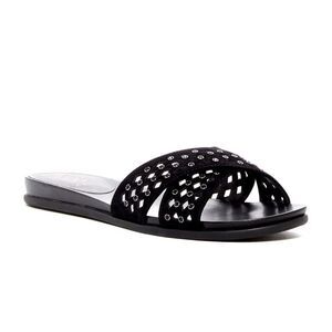 Vince Camuto Endana black studded cut out slide sandals women’s shoe size 8